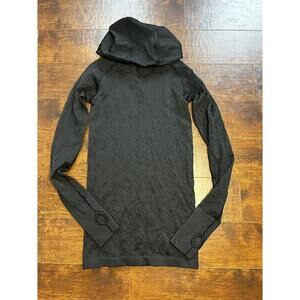 Lululemon Black long sleeve long length hooded Active Work Out top size 6